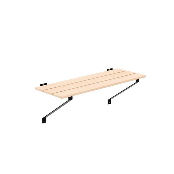 Væghængt bænk i lakeret fyr med sort stel, bredde 100cm 