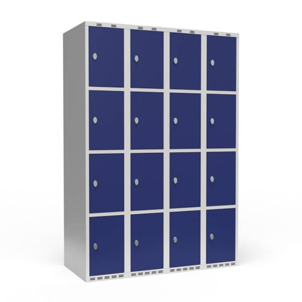 Garderobeskab til hængelås og lige tag 4x300mm blå dør