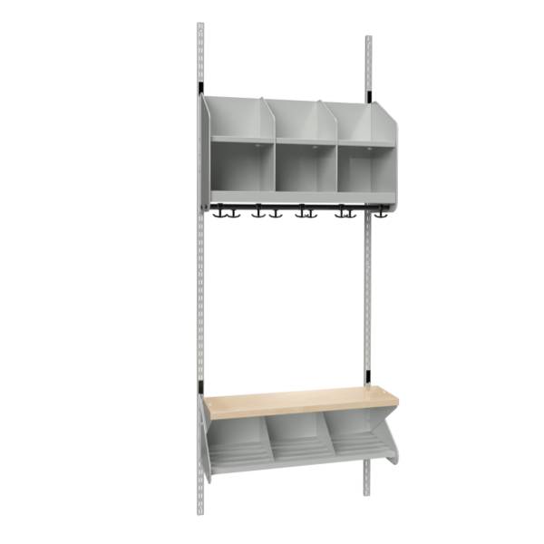 BST garderobe startsektion model C med 3 pladser 750mm lys grå