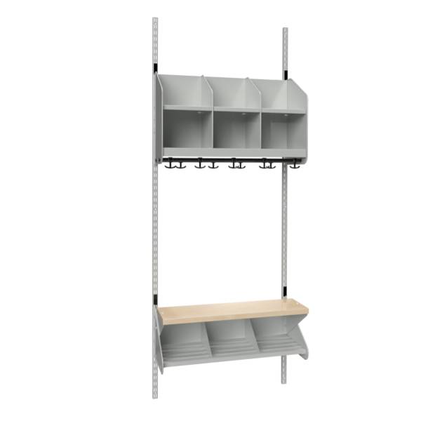 BST garderobe startsektion model C med 3 pladser 750mm lys gr&aring;