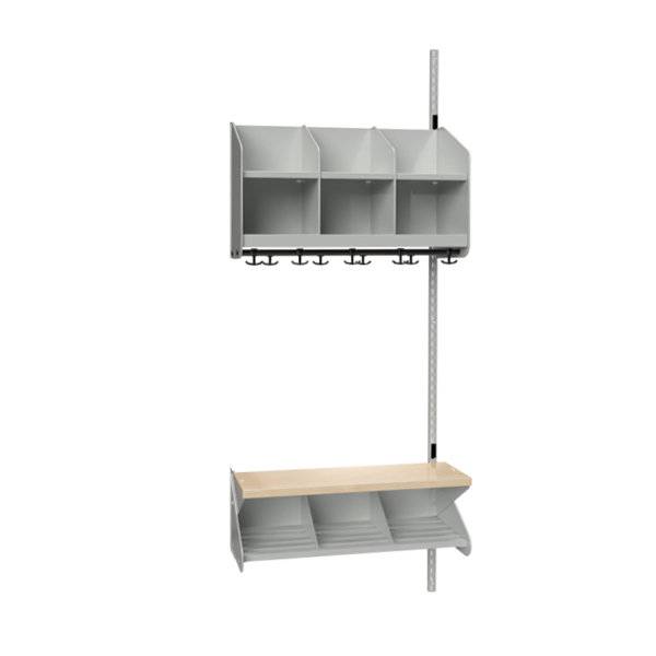 BST garderobe p&aring;bygningssektion model C 3 pladser 750mm lys gr&aring;