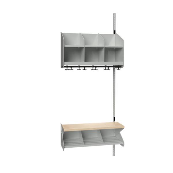 BST garderobe p&aring;bygningssektion model C 3 pladser 750mm lys gr&aring;