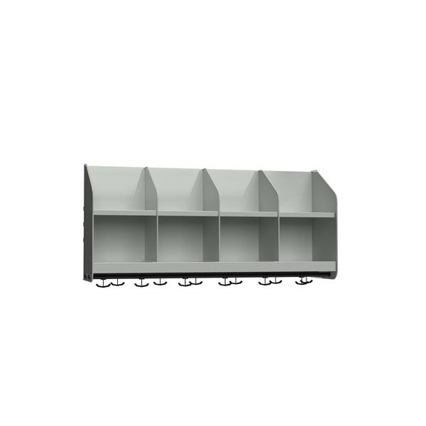 BST garderobehylde med skillevæg og 4 pladser 1000mm lys grå