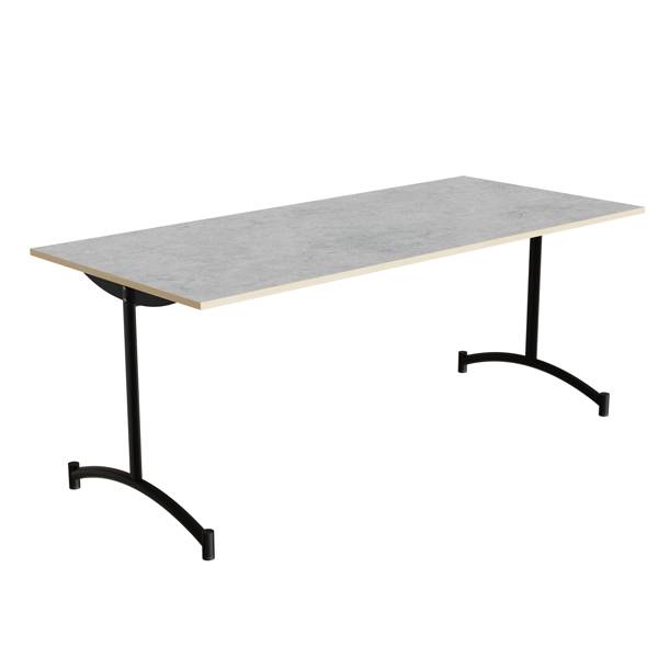 Zeb kantinebord 180x80cm med lys grå linoleum og sort stel, højde 72cm