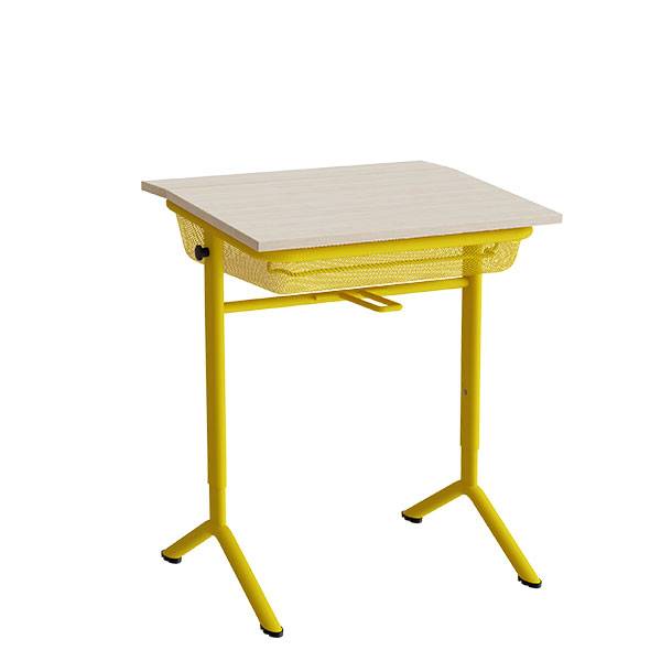 Atlas elevbord 65x55cm i lydd&aelig;mpende hvidpigmenteret eg med gult stel, h&oslash;jde 70-90cm