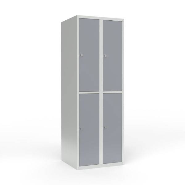 Skoleskab i st&aring;l med 4 rum, lige tag og h&aelig;ngel&aring;s 60x55x175cm gr&aring;