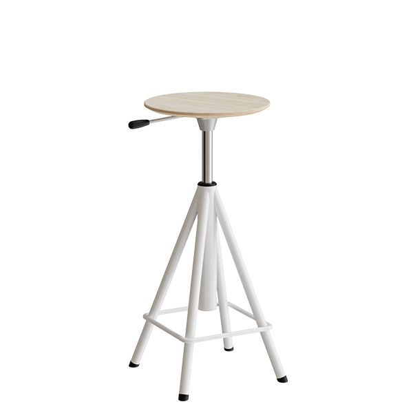 Atlas taburet 600-720mm med gascylinder egelaminat, hvide ben