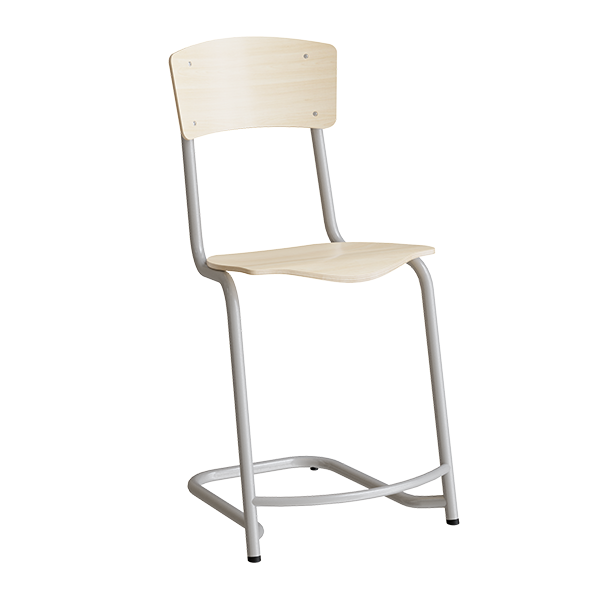 Mia 196 elevstol i birk laminat med fodst&oslash;tte og alugr&aring;t stel