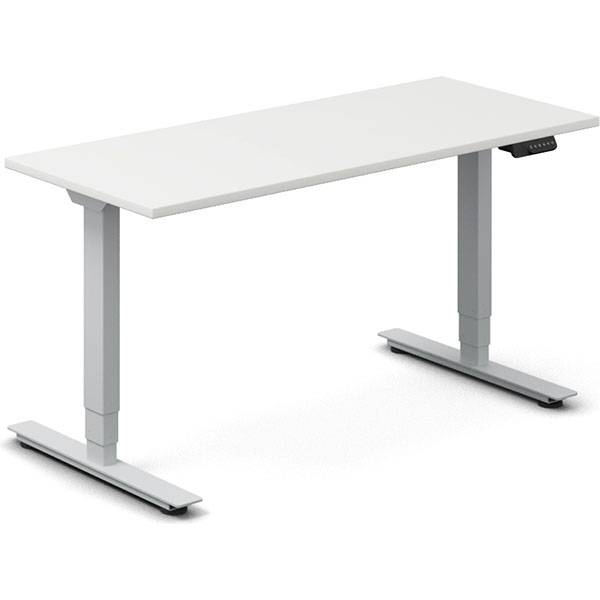 Office h&aelig;ve-s&aelig;nkebord 140x60cm hvid med s&oslash;lv stel