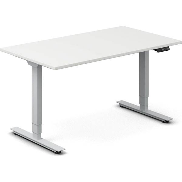 Office hæve-sænkebord 140x80cm hvid med sølv stel