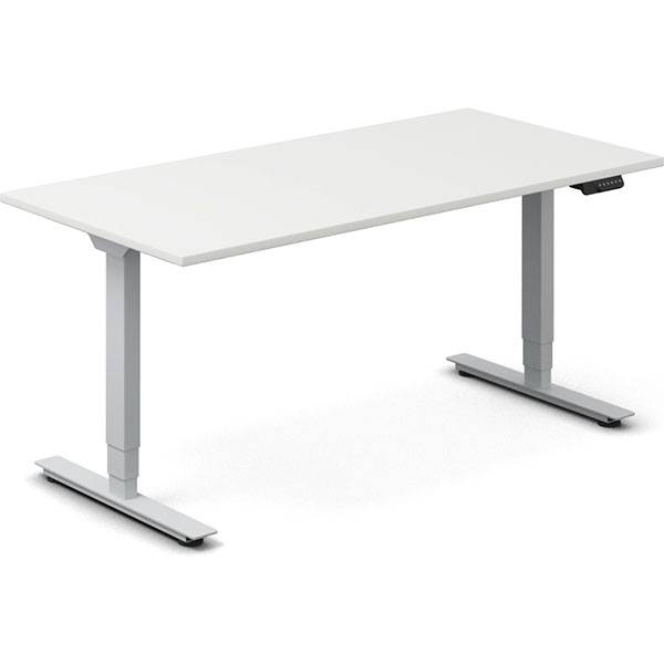 Office h&aelig;ve-s&aelig;nkebord 160x80cm hvid med s&oslash;lv stel