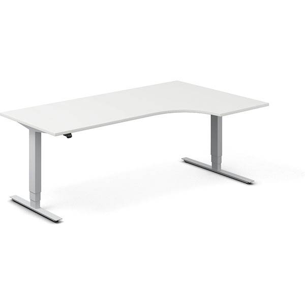 Office h&aelig;ve-s&aelig;nkebord 200x120cm i hvid med alugr&aring;t stel h&oslash;jrevendt