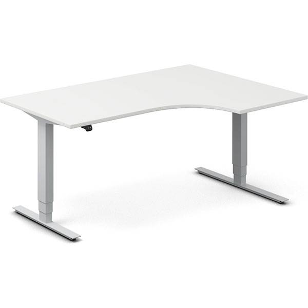 Office hæve-sænkebord 160x120cm i hvid med alugråt stel højrevendt