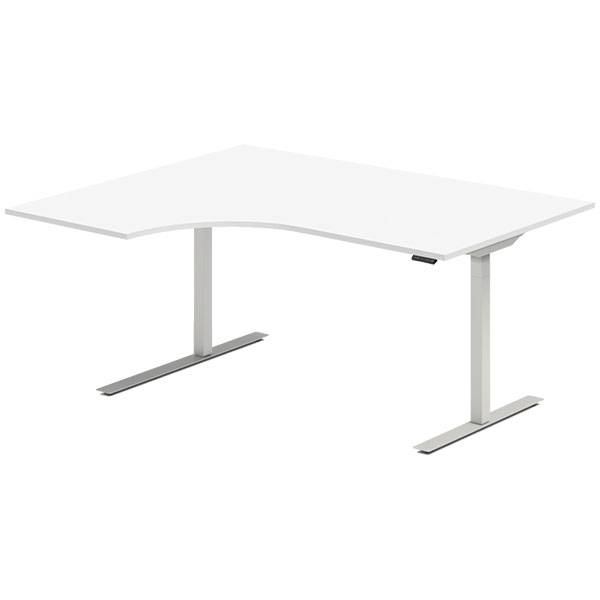Office hæve-sænkebord 160x120cm i hvid med alugråt stel venstrevendt