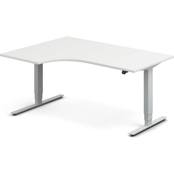 Office h&aelig;ve-s&aelig;nkebord 160x120cm i hvid med alugr&aring;t stel venstrevendt