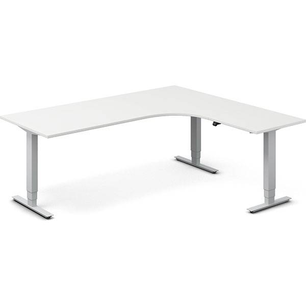 Office hæve-sænkebord 200x180cm i hvid med alugråt stel højrevendt