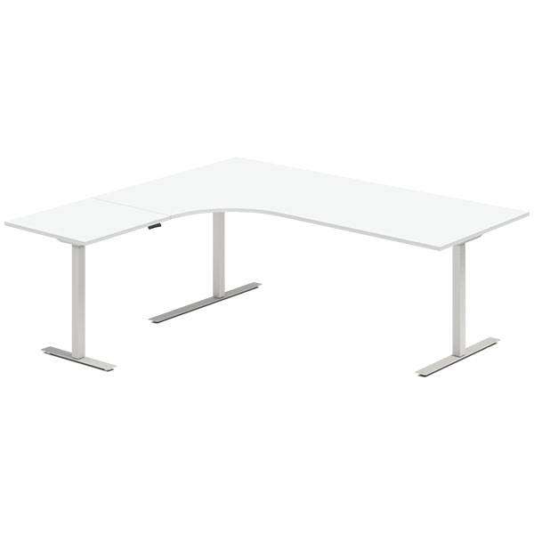 Office hæve-sænkebord 200x180cm i hvid med alugråt stel venstrevendt