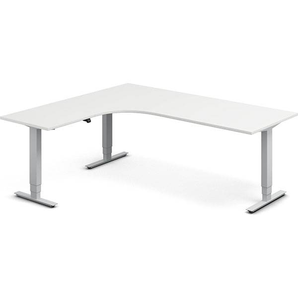 Office hæve-sænkebord 200x180cm i hvid med alugråt stel venstrevendt