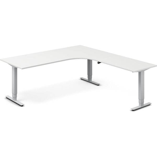 Office h&aelig;ve-s&aelig;nkebord 200x220cm i hvid med alugr&aring;t stel h&oslash;jrevendt