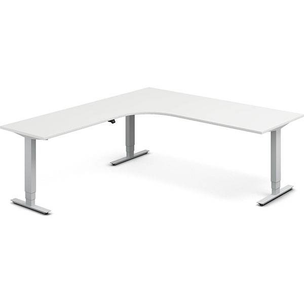 Office h&aelig;ve-s&aelig;nkebord 200x220cm i hvid med alugr&aring;t stel venstrevendt