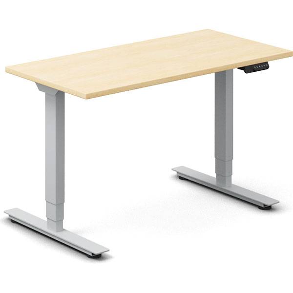 Office h&aelig;ve-s&aelig;nkebord 120x60cm i birk med s&oslash;lv stel