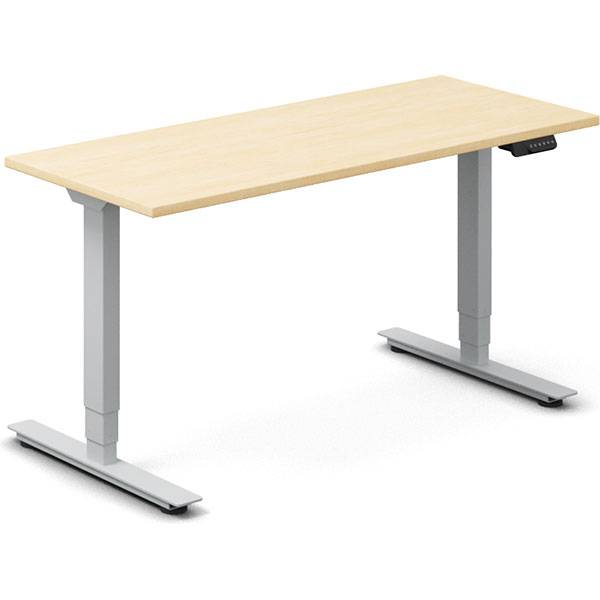Office h&aelig;ve-s&aelig;nkebord 140x60cm i birk med s&oslash;lv stel