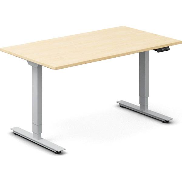 Office h&aelig;ve-s&aelig;nkebord 140x80cm i birk med s&oslash;lv stel