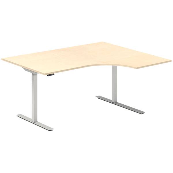 Office hæve-sænkebord 160x120cm i birk med alugråt stel højrevendt