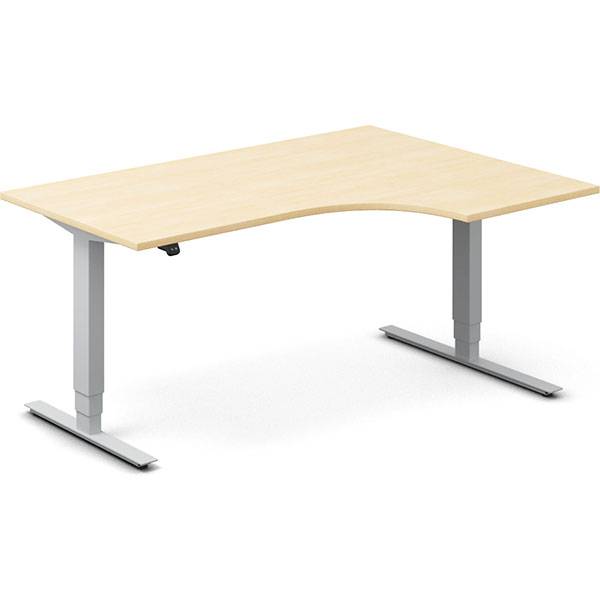 Office hæve-sænkebord 160x120cm i birk med alugråt stel højrevendt