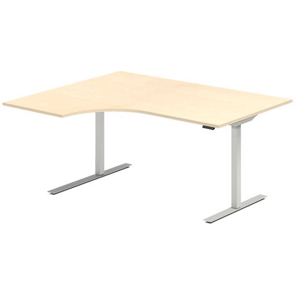 Office hæve-sænkebord 160x120cm i birk med alugråt stel venstrevendt