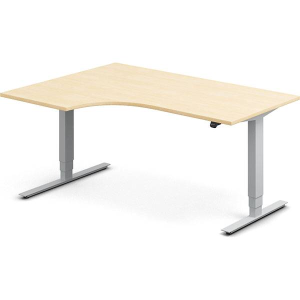 Office h&aelig;ve-s&aelig;nkebord 160x120cm i birk med alugr&aring;t stel venstrevendt