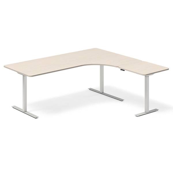 Office hæve-sænkebord 200x180cm i birk med alugråt stel højrevendt