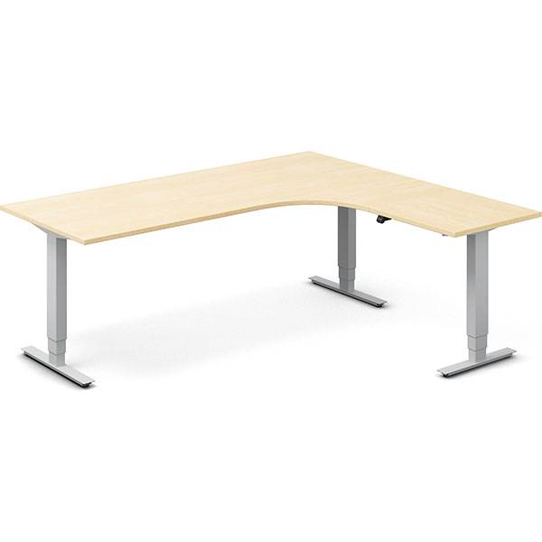 Office hæve-sænkebord 200x180cm i birk med alugråt stel højrevendt