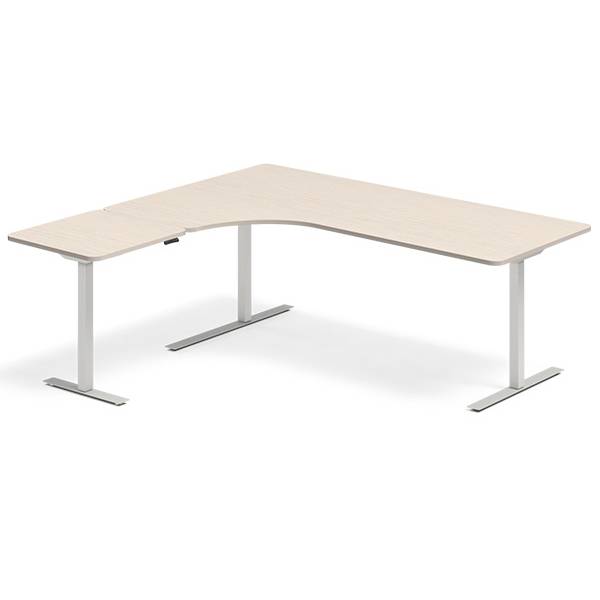 Office hæve-sænkebord 200x180cm i birk med alugråt stel venstrevendt