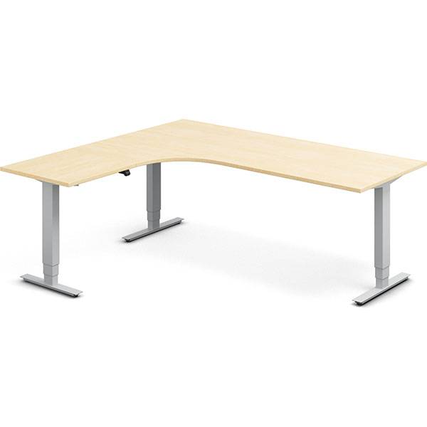 Office hæve-sænkebord 200x180cm i birk med alugråt stel venstrevendt