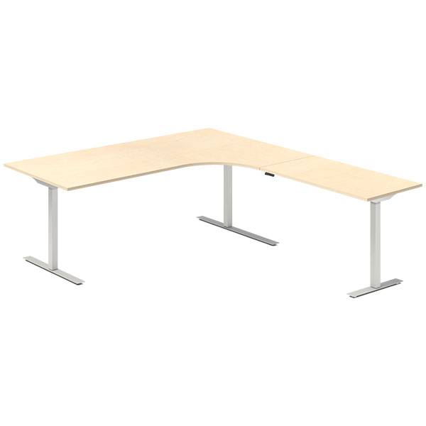 Office hæve-sænkebord 200x220cm i birk med alugråt stel højrevendt
