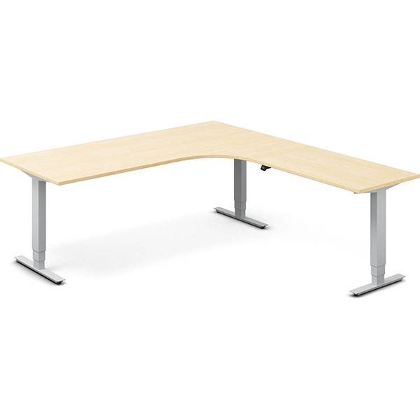 Office hæve-sænkebord 200x220cm i birk med alugråt stel højrevendt
