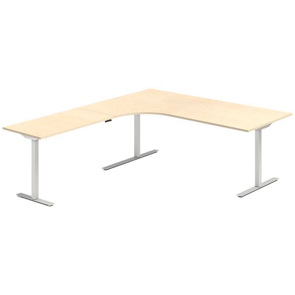 Office hæve-sænkebord 200x220cm i birk med alugråt stel venstrevendt