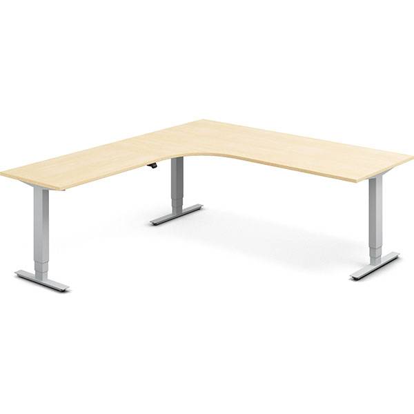 Office h&aelig;ve-s&aelig;nkebord 200x220cm i birk med alugr&aring;t stel venstrevendt