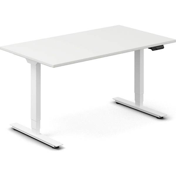 Office h&aelig;ve-s&aelig;nkebord 140x80cm hvid med hvidt stel