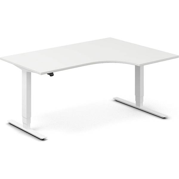 Office hæve-sænkebord 160x120cm i hvid med hvidt stel højrevendt