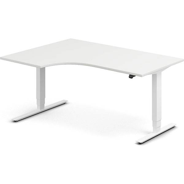 Office hæve-sænkebord 160x120cm i hvid med hvidt stel venstrevendt