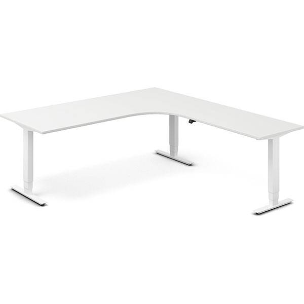 Office hæve-sænkebord 200x220cm i hvid med hvidt stel højrevendt