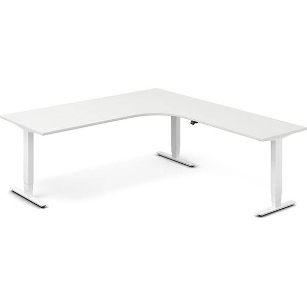 Office h&aelig;ve-s&aelig;nkebord 200x220cm i hvid med hvidt stel venstrevendt