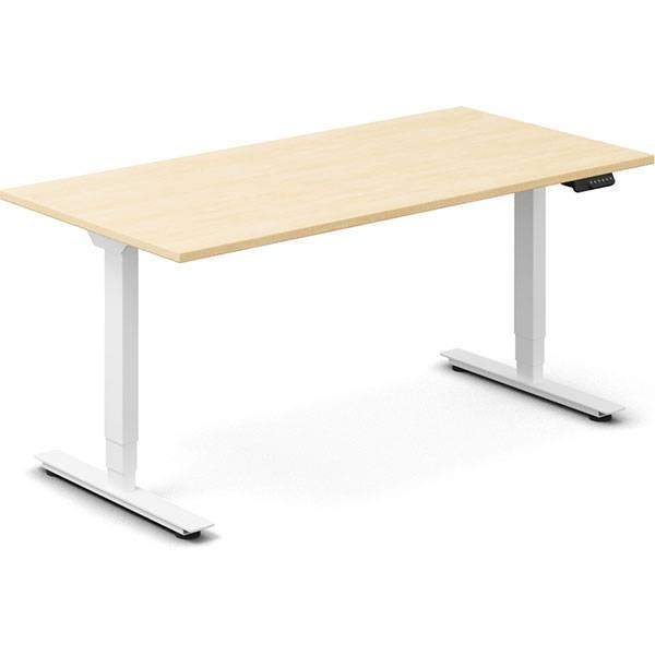 Office hæve-sænkebord 160x80cm i birk med hvidt stel