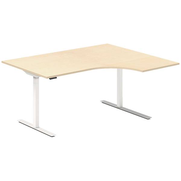 Office hæve-sænkebord 160x120cm i birk med hvidt stel højrevendt