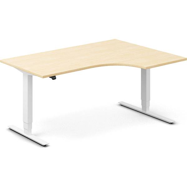 Office hæve-sænkebord 160x120cm i birk med hvidt stel højrevendt