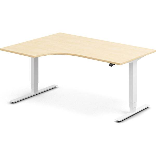 Office h&aelig;ve-s&aelig;nkebord 160x120cm i birk med hvidt stel venstrevendt