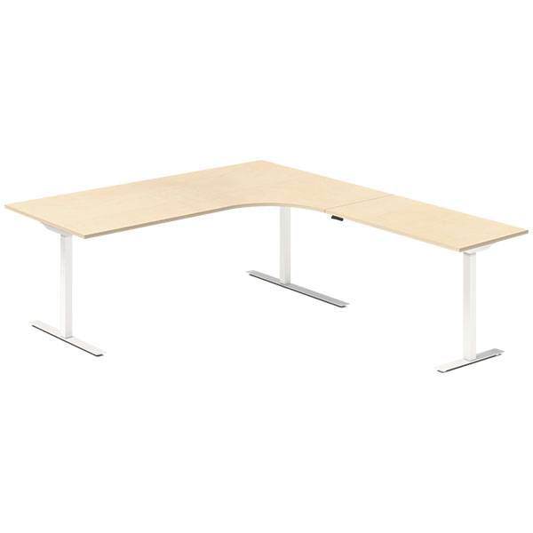 Office hæve-sænkebord 200x220cm i birk med hvidt stel højrevendt