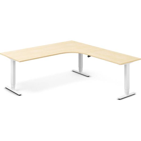 Office h&aelig;ve-s&aelig;nkebord 200x220cm i birk med hvidt stel h&oslash;jrevendt